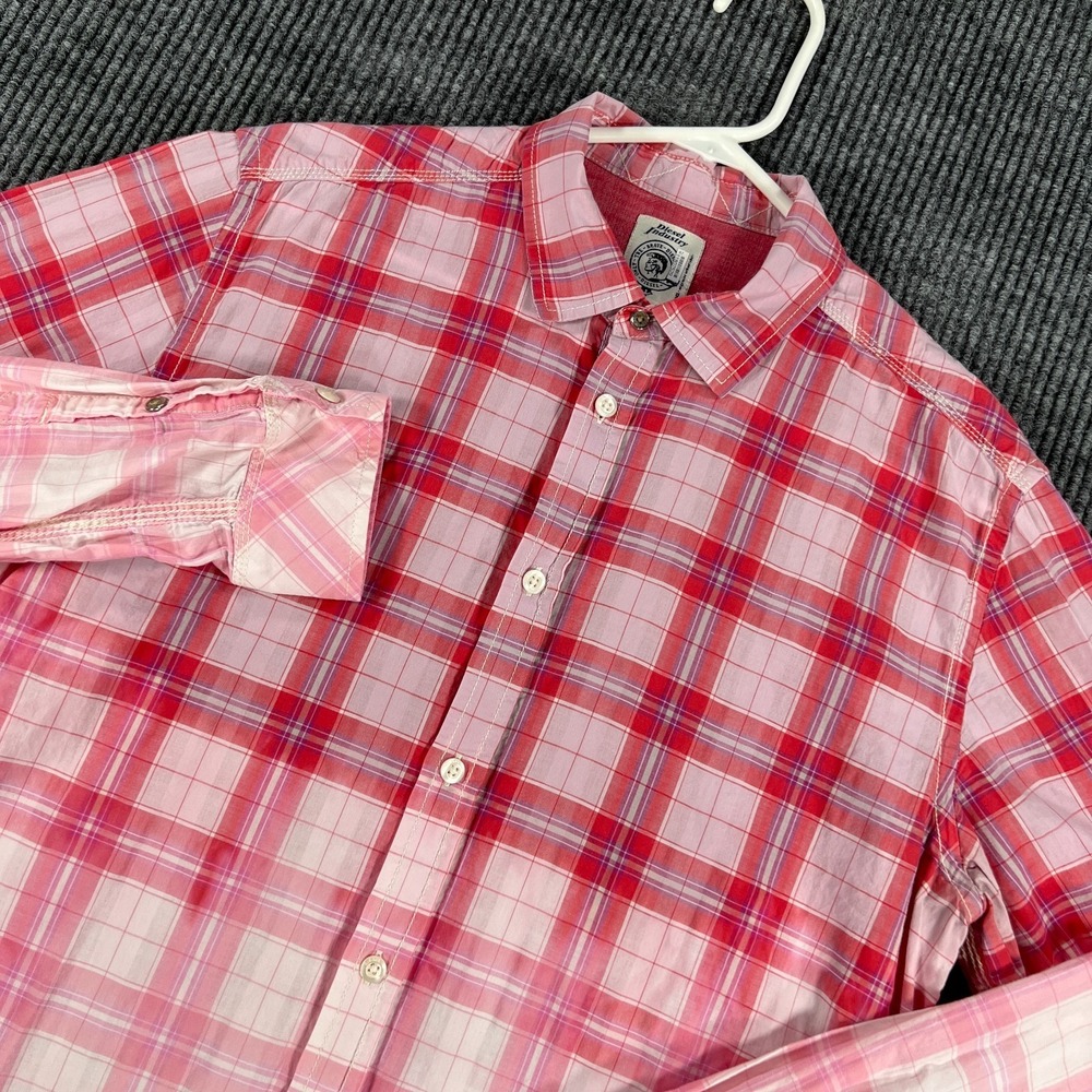 Diesel Shirt Womens Large Pink Plaid‎ Long Sleeve Button Up Casual Outdoor